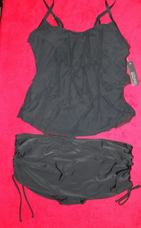 Camiseta Tankini St Tropez Negra Nivel Volantes 24W, Joe Boxer 3X Parte Inferior con Falda Foto 1 de 1