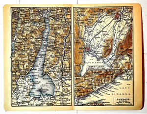 1909 ANTIKER GEO-TOPOGRAPHISCHER DRUCK: GARDASEE, RIVA-ARCO, GARDONE.ETNA - Bild 1 von 2