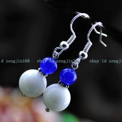 Pendientes de jade blanco de porcelana natural de 12 mm gancho gota minimalista diario Foto 1 de 4