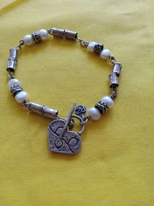 Sterling Silver 925 PZ Israel Genuine Pearl Bracelet 8inches - Picture 1 of 5