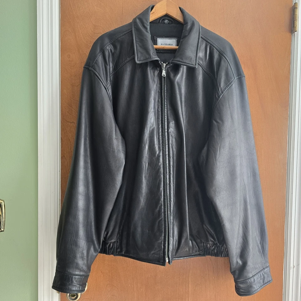 Chaqueta Hathaway Para Hombre Talla XXL Abrigo Bomber Cuero Negro De Colección Años 90 Foto 1 de 4