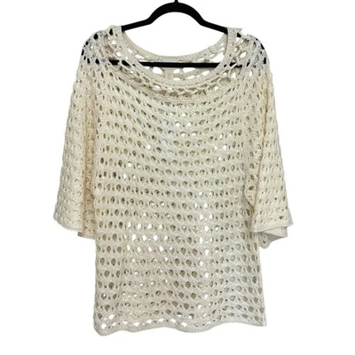 Nuevo con etiquetas Pullover Chico's Mezcla de Lino Novedad Crochet en Crema Natural - Talla 2 (L) Foto 1 de 4