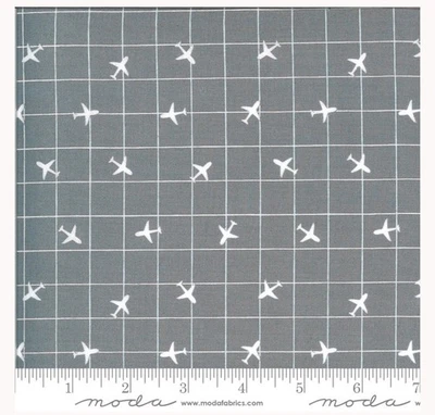 On The Go Grey Airplanes 44”x144” Stacy Iest Hsu Moda Fabrics (4) Yds One Piece - Image 1 of 3