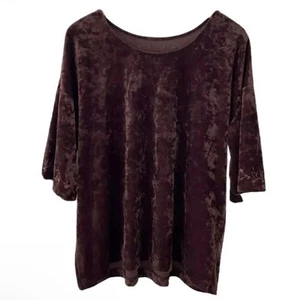 J. Jill Crushed Velvet Embroidered Short Sleeve Top Shirt Womens Large Burgundy - Picture 1 of 11