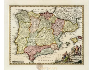 Spain Portugal antique map Hispaniae et Portugaliae Regna Weigel 1720 - Picture 1 of 7