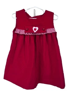 Funtasia Too! Girls Red Corduroy Sleeveless Dress Heart Sz 12M Back Button VDay - Picture 1 of 5