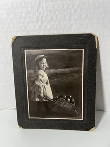 Studio Portrait - Young Girl With Wheelbarrow Of Fruit On Beach Cabinet Card - Picture 1 of 2