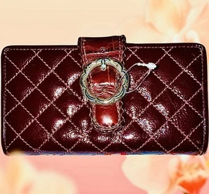 Vintage 90s Brighton Brown Quilted Patent Leather Organizer Checkbook Wallet 7x4 - Picture 1 of 11