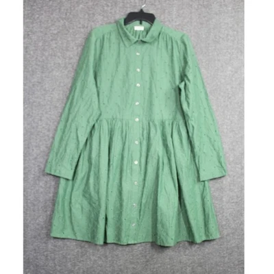 Vestido feminino J Crew 16 botões verdes ilhós renda colarinho casa de campo  - Imagem 1 de 4
