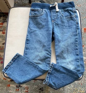 EUC Baby Gap Denim slim Blue Jeans Pull on toddler boy’s Sz 4,adj. waist w/ties - Picture 1 of 5