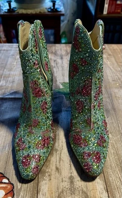 Botas botines Betsey Johnson SB Cady para mujer 6 verde esmeralda estrás usados 1x Foto 1 de 4