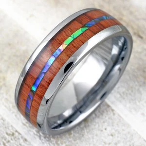 ¡CIERRE! Anillo de 8 mm de abulón de tungsteno a rayas con sándalo banda de boda joyería - Imagen 1 de 14
