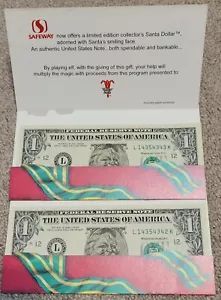 Lot of (2) 1993 CONSECUTIVE GEM UNCIRCULATED $1.00 SANTA CLAUSE NOTES ENVELOPE - Picture 1 of 11