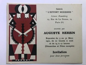 Auguste HERBIN Lithographie Pochoir Galerie L'effort Moderne 1921 Invitation - Foto 1 di 3