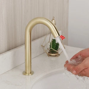 Nur kalt gebürstetes Gold Smart berührungsloser Handsensor Gefäß Becken Wasserhahn Messinghahn - Bild 1 von 10