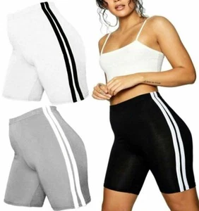 Women's Casual Shorts - Cycling, Dancing, Gym, Biker Hot Pants with Side Stripes - Picture 1 of 10