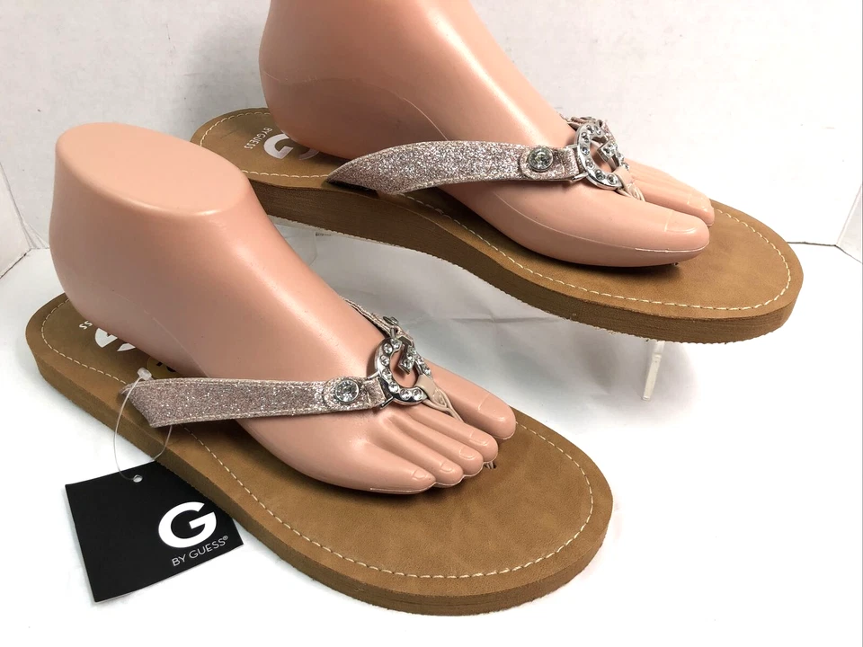Sandalias chanclas G By Guess para mujer talla 12 rosa brillo #H Foto 1 de 4