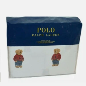 Brand New Polo Ralph Lauren BOY Teddy Bear 3 PC twin Sheet Set white - Picture 1 of 3