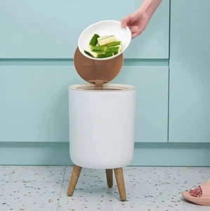 Footed Compost Bin Oak Wood Look Kitchen Waste Food Scraps Trash Floor Composter - Picture 1 of 8