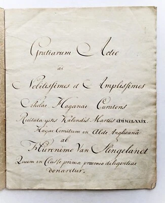 1777 MANUSCRIPT LATIN SPEECH - HIERONIMUS VAN SLINGELANDT The Hague, Netherlands - Image 1 of 4