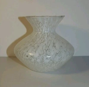 Vintage Murano Glass White Confetti Squat Vase Ruffled Lip - Picture 1 of 11