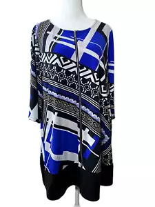 Alfani Women's Blue Geometric Pattern Front Zip Dress Size 1X - Picture 1 of 6