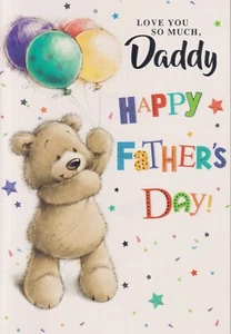 DADDY FATHER'S DAY GREETING CARD 7"X5" CUTE BEAR WITH BALLOONS - Picture 1 of 2
