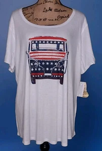 NWT -One World - Lightweight Poly Patriotic Van Graphic Hi-Low Tee - Women's 2X - Picture 1 of 3