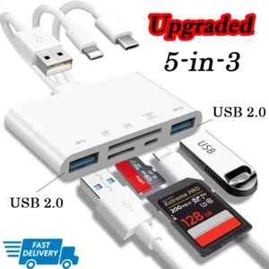 5 in 3 Memory Card Reader USB OTG Adapter SD Card Reader For iPhone/iPad Android - Picture 1 of 8
