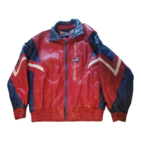 Vintage NHL COLORADO AVALANCHE Denver Medium Leather Jacket Pro Player Zip Red Cover