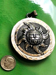 COLGANTE CALENDARIO MAYA AZTECA PLATA 925 VINTAGE 42g 2 1/8 x 3/4" DIOS SOL Grande - Imagen 1 de 4