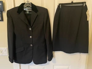 Ralph Lauren Black Wool Herringbone Wool Skirt Suit - Size S - Picture 1 of 8