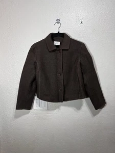 AKRIS PUNTO Felted 100% Wool Short Jacket Brown Size 8 - Picture 1 of 11
