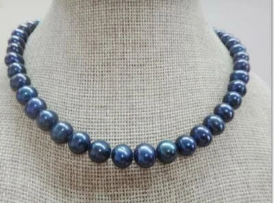 18"7-8mm natural mar do sul genuíno preto azul perfeito colar de pérolas redondo 14k - Imagem 1 de 3