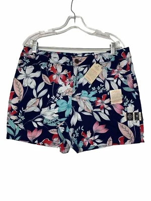 Pantalones Cortos St. John Bay Para Mujer Talla 12 Azul Marino Floral Tiro Medio 4 Bolsillos Algodón Foto 1 de 4