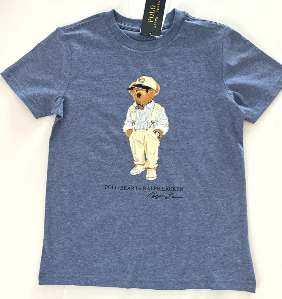 NWT, Boys RALPH LAUREN Heather Blue Short Sleeved Polo Bear T-Shirt. 4T. Eu 104 - Image 1 of 1