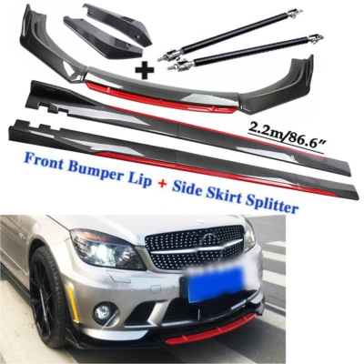 Carbon Fiber Front Bumper Lip Spoiler + Side Skirt Rear For Mercedes-Benz C W204 - Image 1 of 4