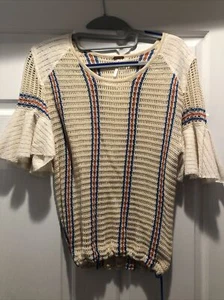 Free People Crochet Knitwear Top Beige Womens Size S Blue orange - Picture 1 of 2