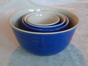 4 OXFORD STONEWARE NESTING MIXING BOWLS BLUE & CREAM SET VINTAGE 1940'S - Picture 1 of 6