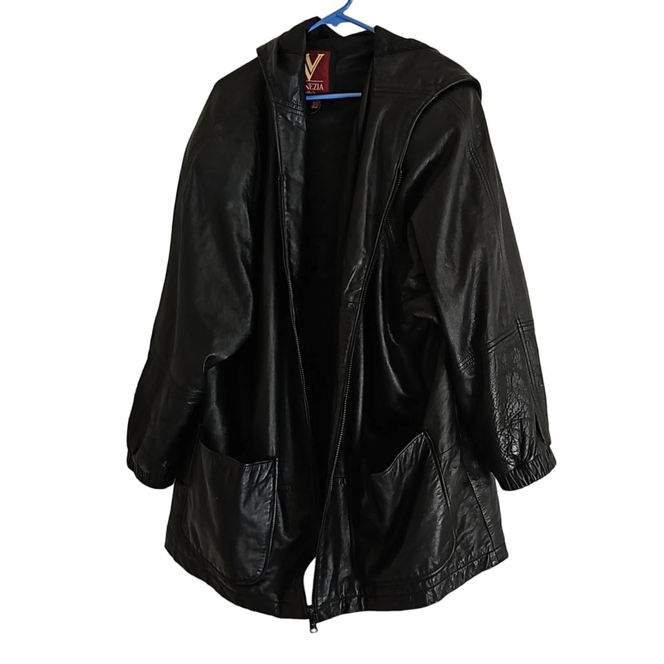 Vintage Venezia Vitale Women  Leather jacket with Hoodie  size 18/20 - Image 1 of 4