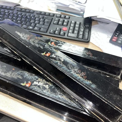 x4 Vintage Mahjong Game Tile Rack Lacquer Ware Hinged Chinese Hand Painted - Image 1 of 4