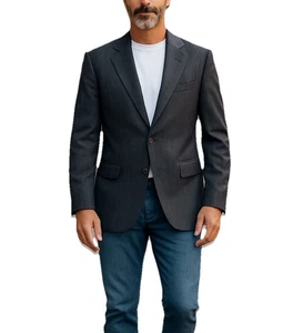 Lands End Herren Blazer 46R Wolle Nadelstreifen Navy Blau Sport Mantel Anzug Jacke - Bild 1 von 10