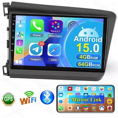 Android 15.0 Apple Carplay For 2012-2015 Honda Civic Car Stereo Radio GPS Navi - Image 1 of 4
