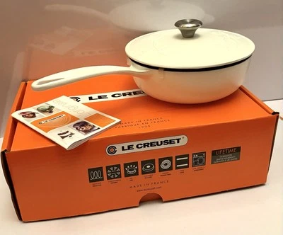 Le Crueset Saucier Pan 2.25 Qt. Cotton Color/ Holly Design NIB - Image 1 of 4