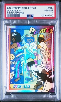 2021 Topps Project70 Dock Ellis Rainbow Foil #109 /70 PSA 8 Pirates - Image 1 of 2