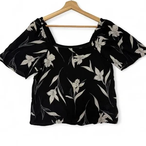 Top cuello cuadrado A New Day para mujer talla S negro floral transparente mangas cortas volantes - Imagen 1 de 8
