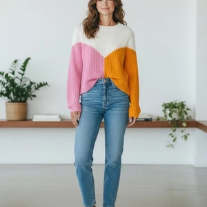 Sincerely Jules Colorblock rosa/orange Oversize Strick Pullover M 8-12 NEU - Bild 1 von 5