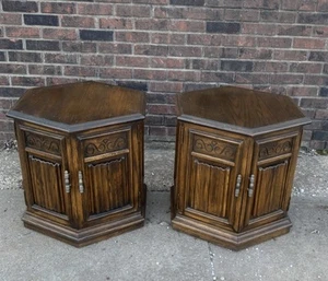 2 Ethan Allen Royal Charter Solid Oak Hexagonal Commode End Table 16 8004 - Picture 1 of 14