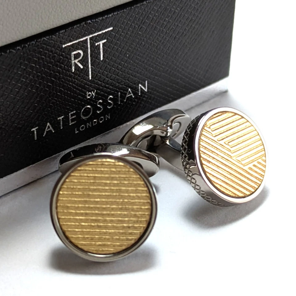 Gemelos Tateossian 187 Hechos en el Reino Unido Plata Oro Cuero Italiano Titanio Foto 1 de 4