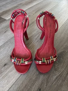 MARC JACOBS Red Leather Strappy Jeweled Sandal Heel Size EU 39 *Read - Picture 1 of 12